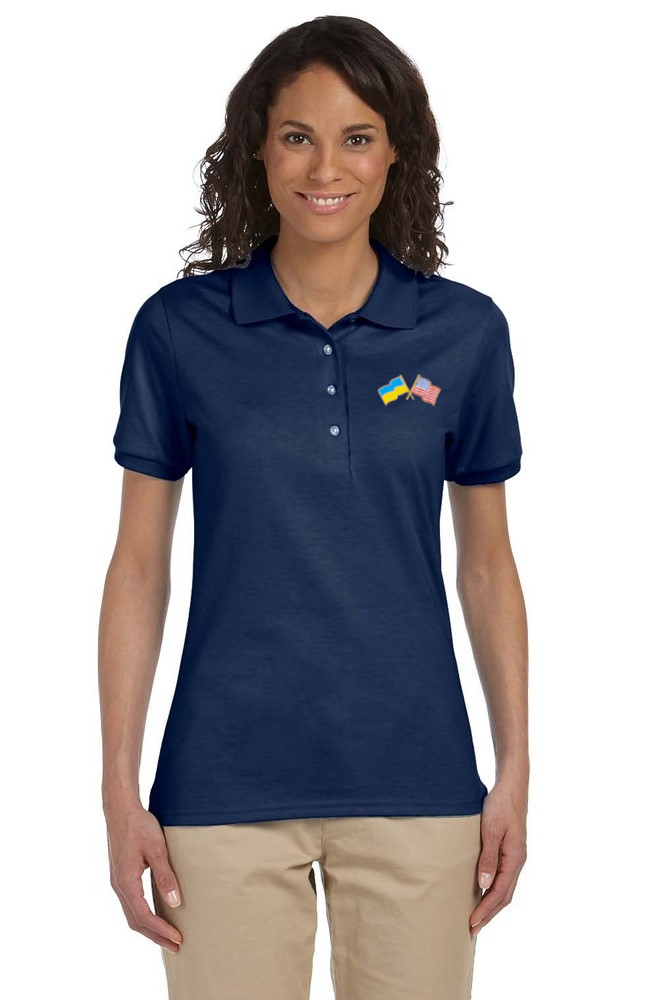 Women's polo shirt with Ukrainian and American flags