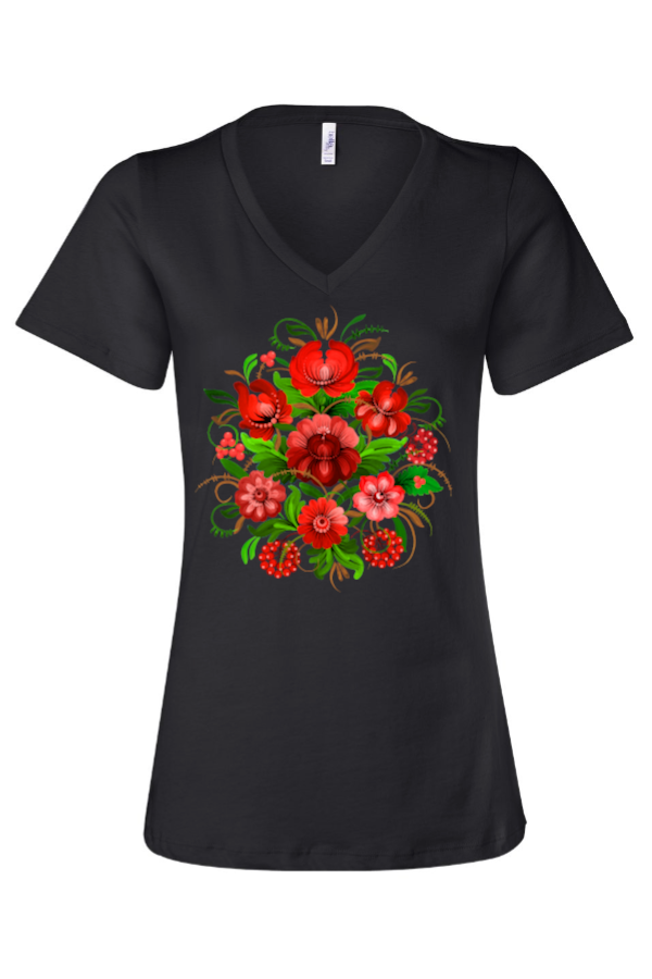 Female fit v-neck t-shirt "Petrykivka"