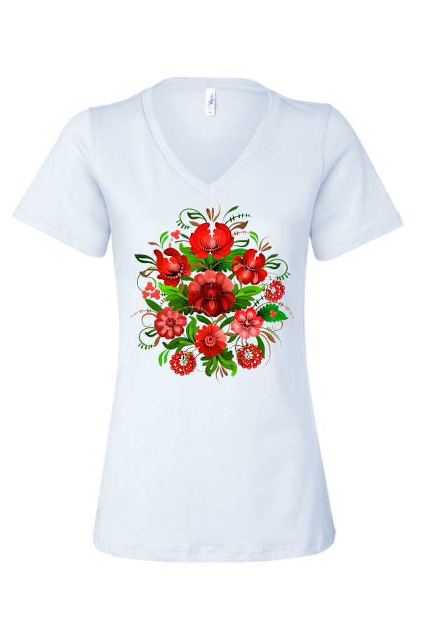 Female fit v-neck t-shirt "Petrykivka"