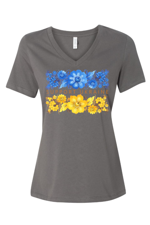 Female fit v-neck t-shirt "Support Ukraine"