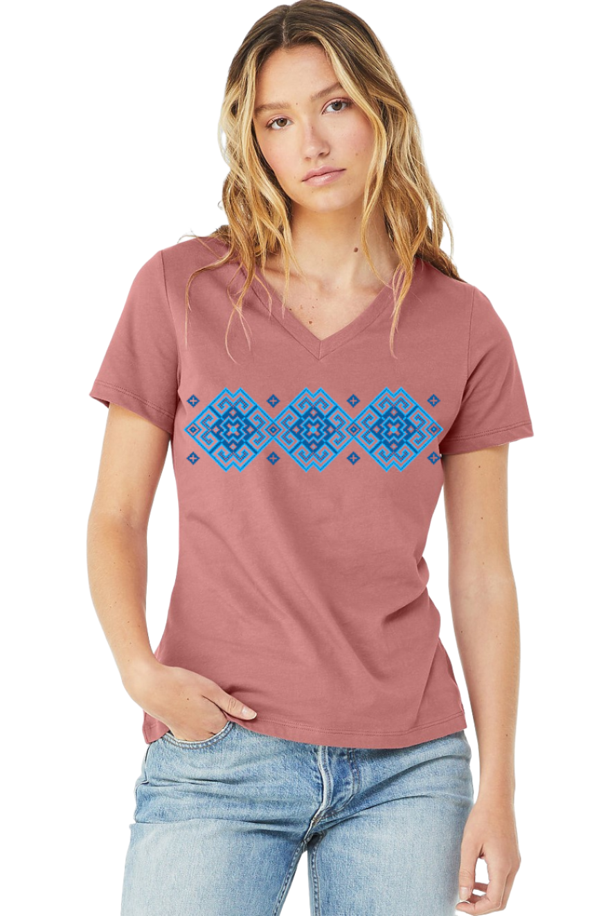 Female fit v-neck t-shirt "Vortex" blue