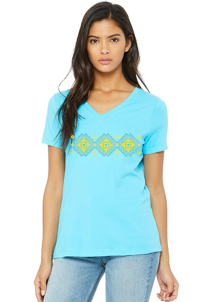 Female fit v-neck t-shirt "Vortex" yellow