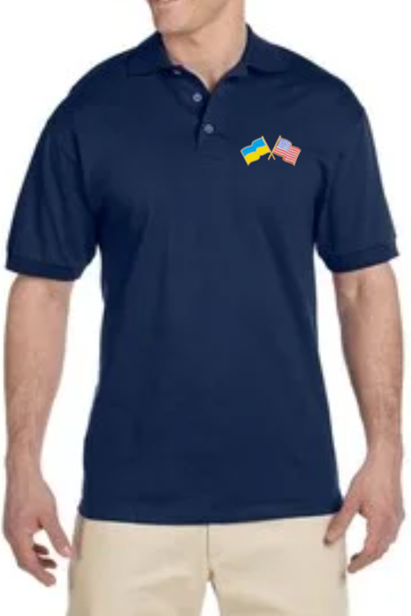 Men's cotton polo shirt with Ukrainian and American flags