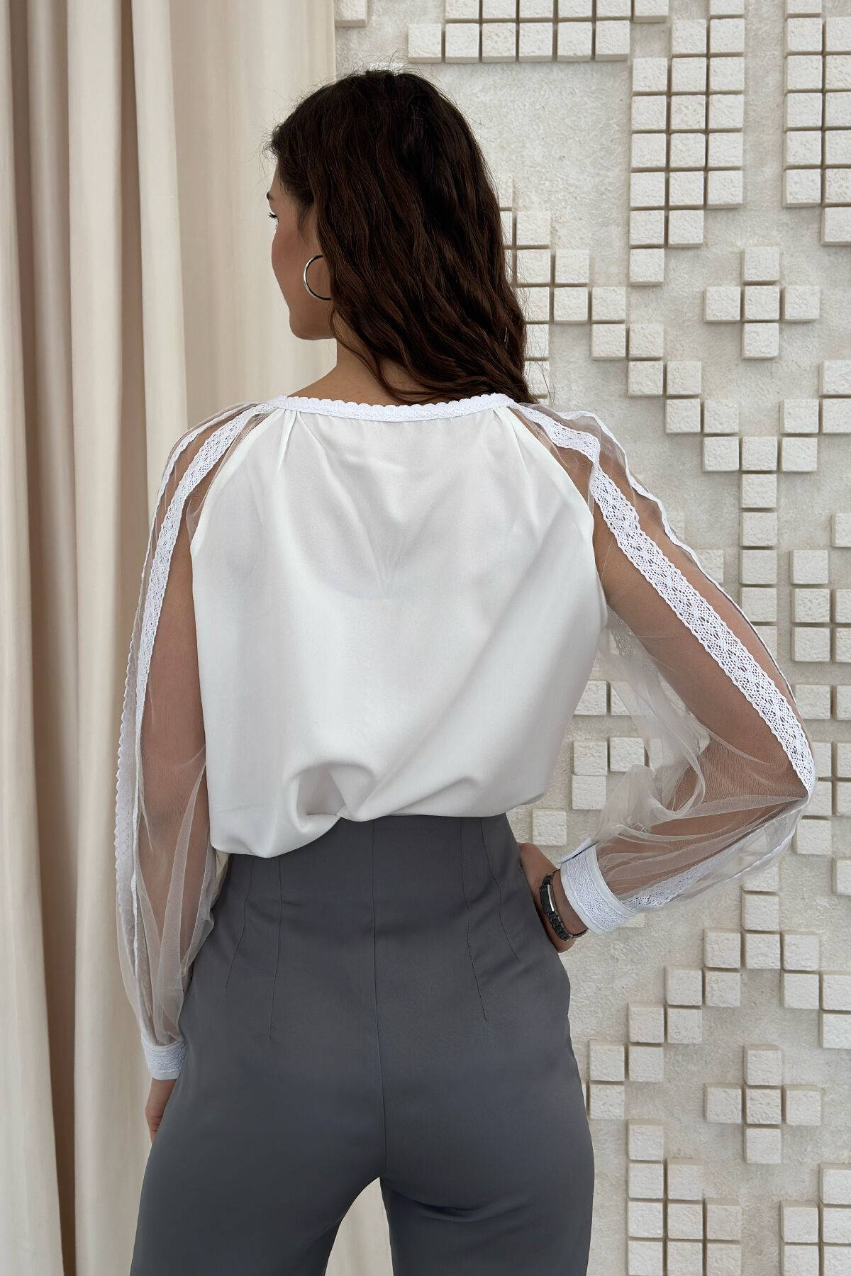 Ukrainian Lady's white chiffon blouse