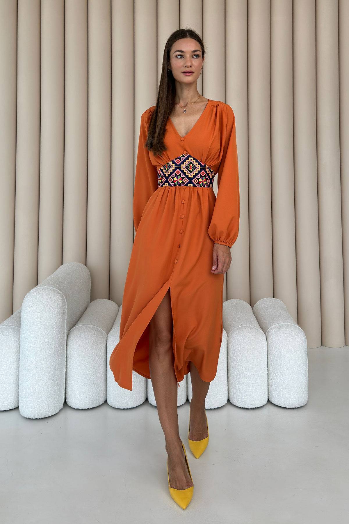 Ukrainian orange color dress with empire waist