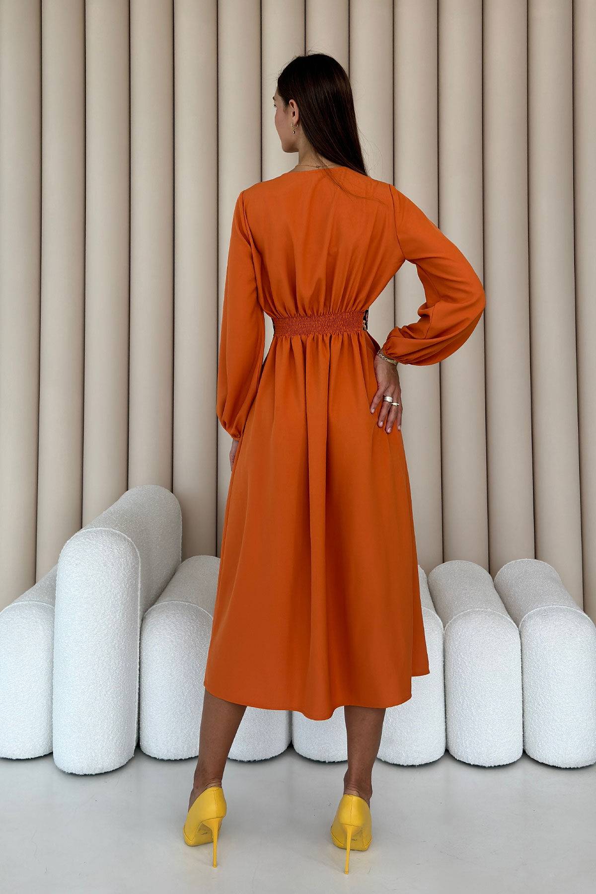 Ukrainian orange color dress with empire waist