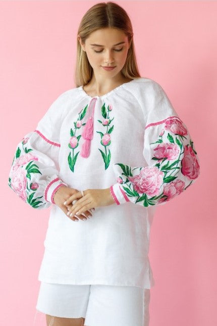 Ukrainian embroidered blouse "Peony" white