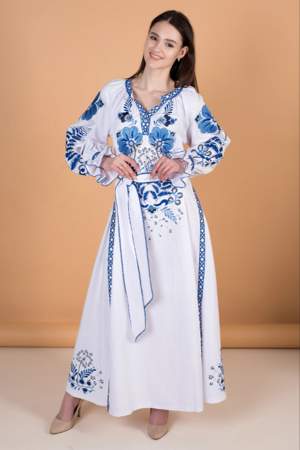 Ukrainian long boho dress "Lybid"