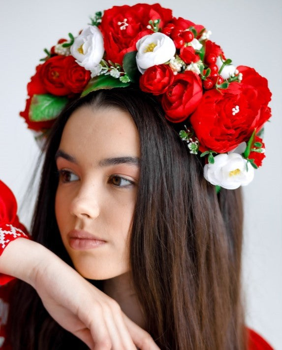 Stage Headband "Red Peony bouquet"