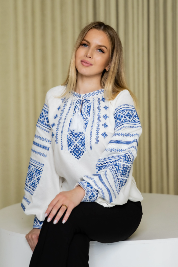 Ukrainian women's "Oksana" embroidered blouse. Blue