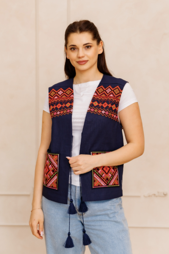 Ukrainian women's embroidered Eco vest "Hutsul"