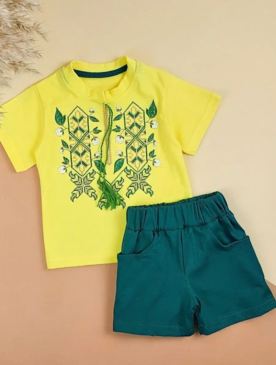 Toddler Boy's embroidered set of a shirt and shorts