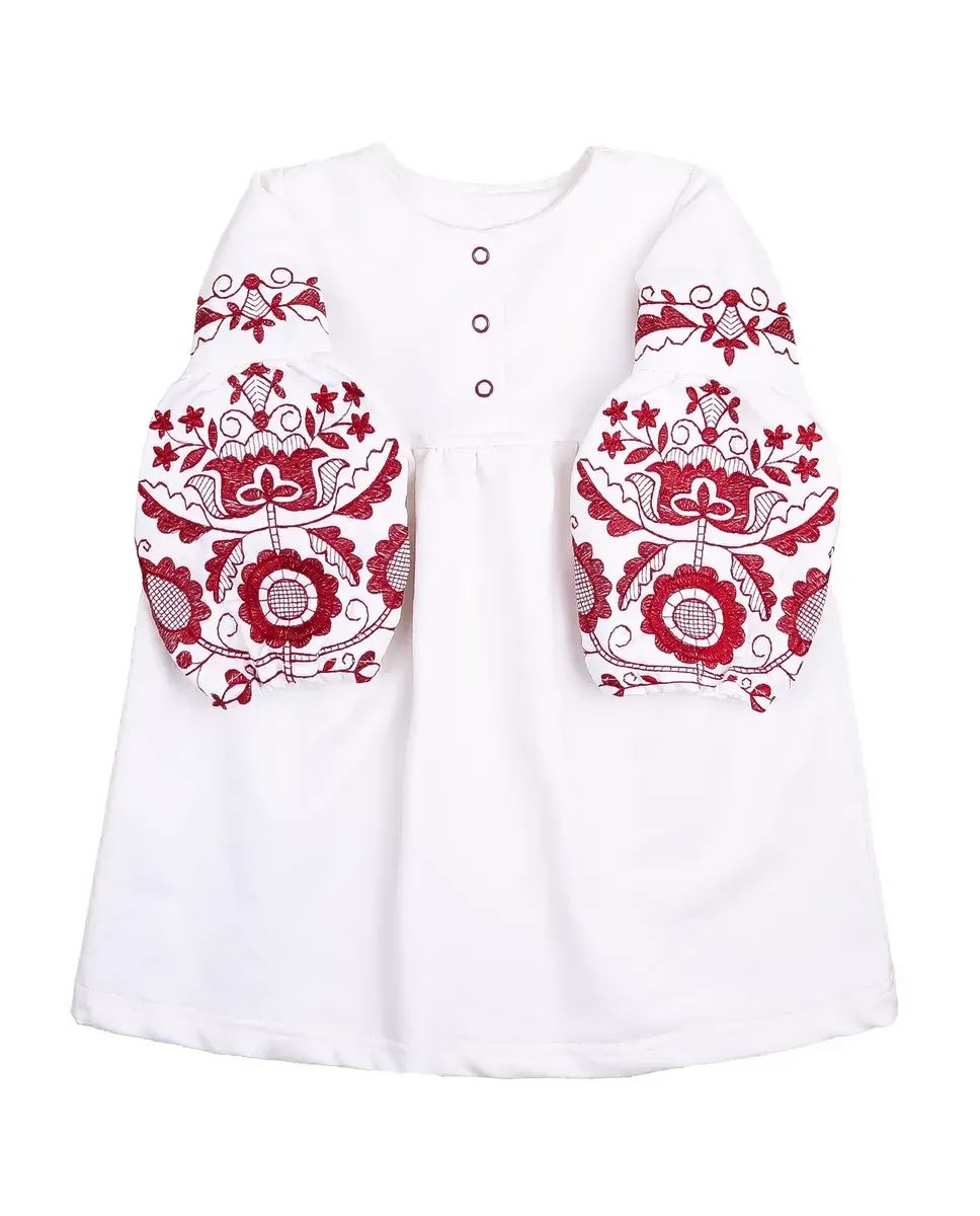 Girl's Ukrainian white dress with red embroidery