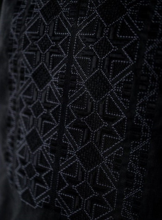 Men's black linen Vyshyvanka with black embroidery