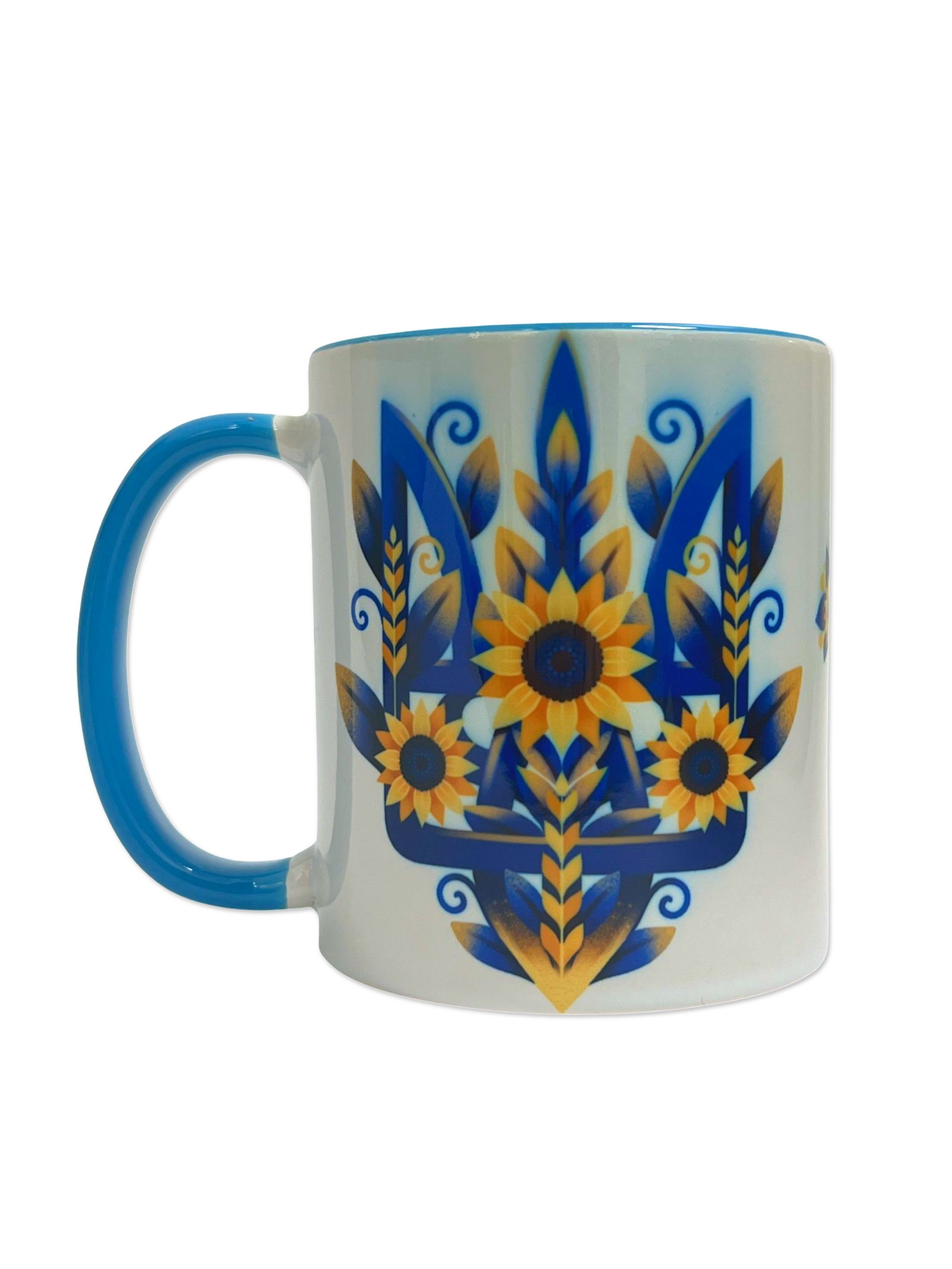 Customized blue handle coffee mug 11 oz.