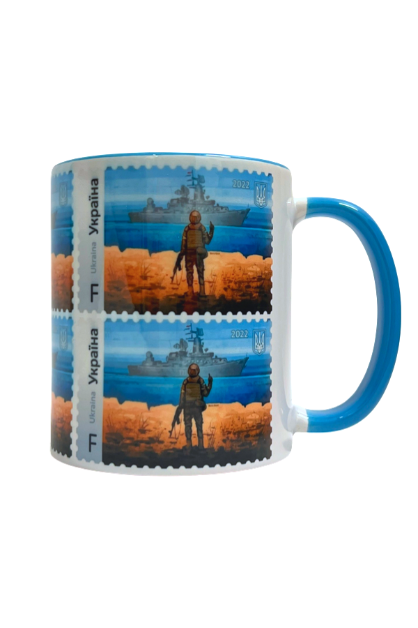 Customized blue handle coffee mug 11 oz.