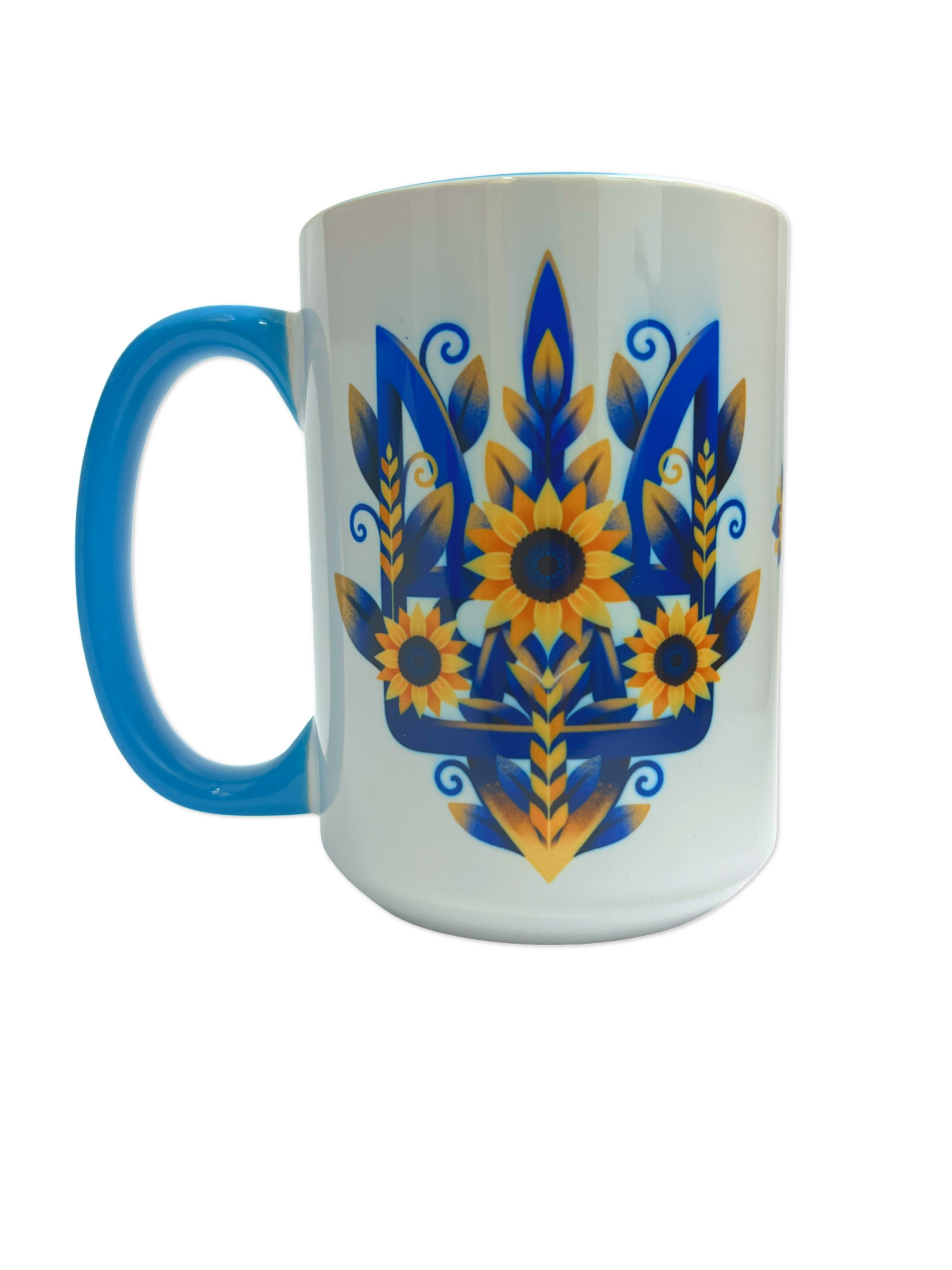 Customized premium blue handle ceramic coffee mug 15 oz.