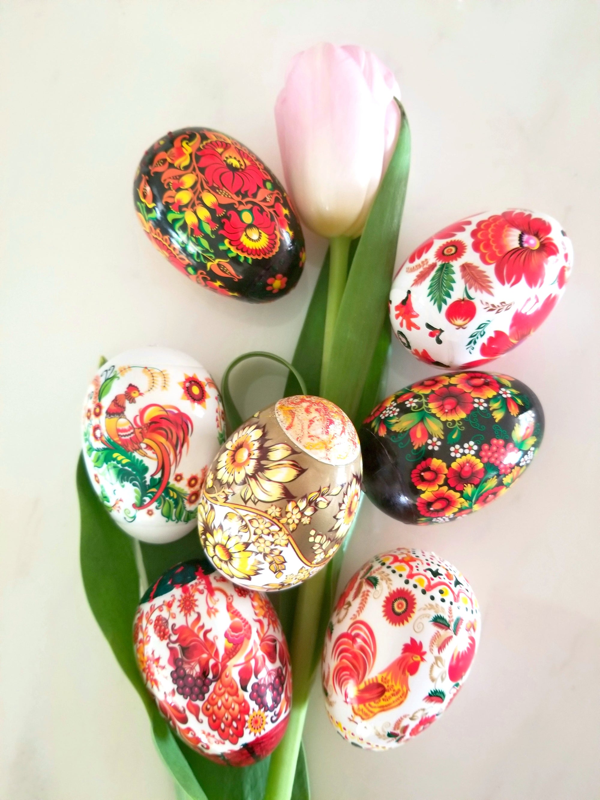 Easter egg decor "Pysanka" Set of 7. Petrykivka