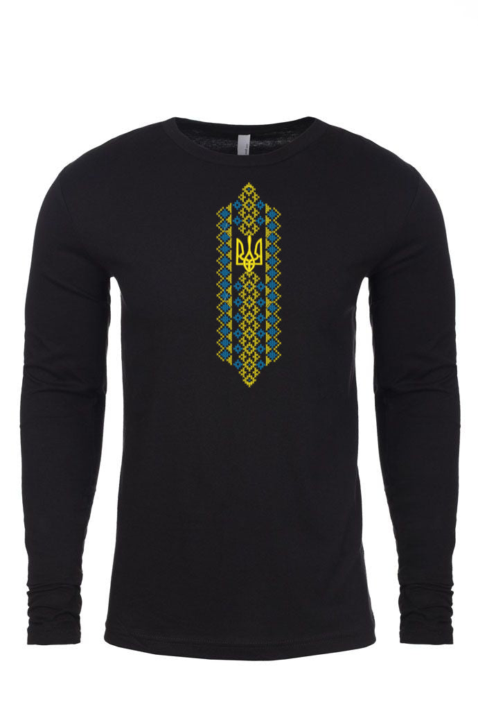 Adult long sleeve embroidered shirt "Tryzub & cross stitch"