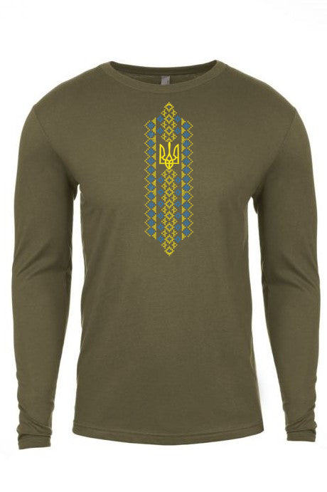 Adult long sleeve embroidered shirt "Tryzub & cross stitch"