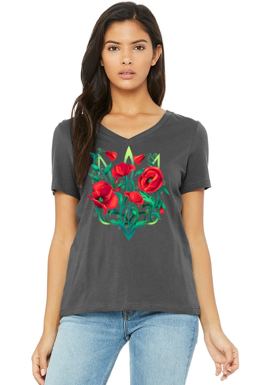 Female fit v-neck t-shirt "Poppy Tryzub"