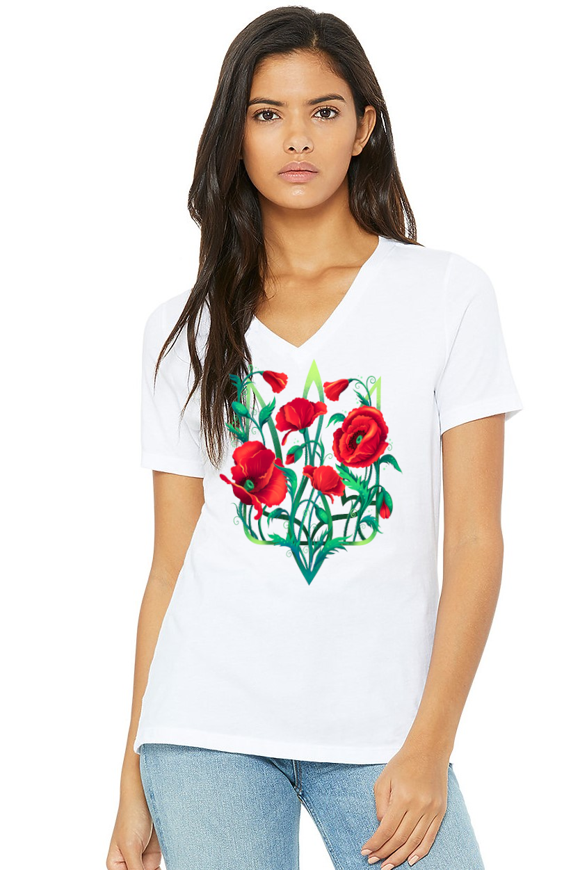 Female fit v-neck t-shirt "Poppy Tryzub"