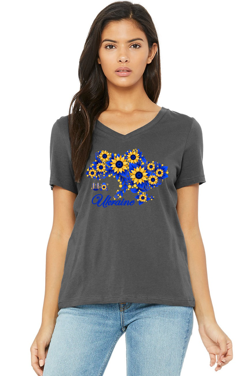 Female fit v-neck t-shirt "Sunflower Ukraine"