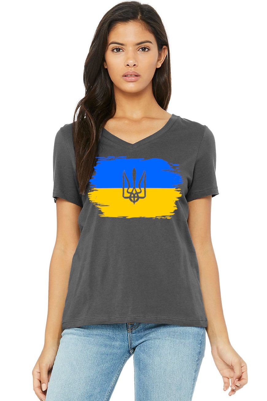 Female fit v-neck t-shirt "Ukrainian Flag"