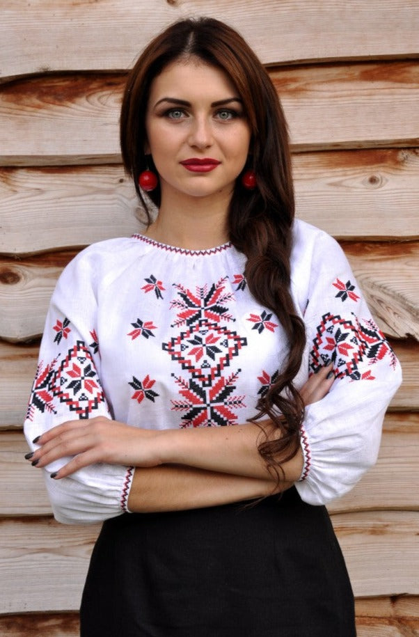 Women's 3/4 blouse with red & black embroidery "Sumska"