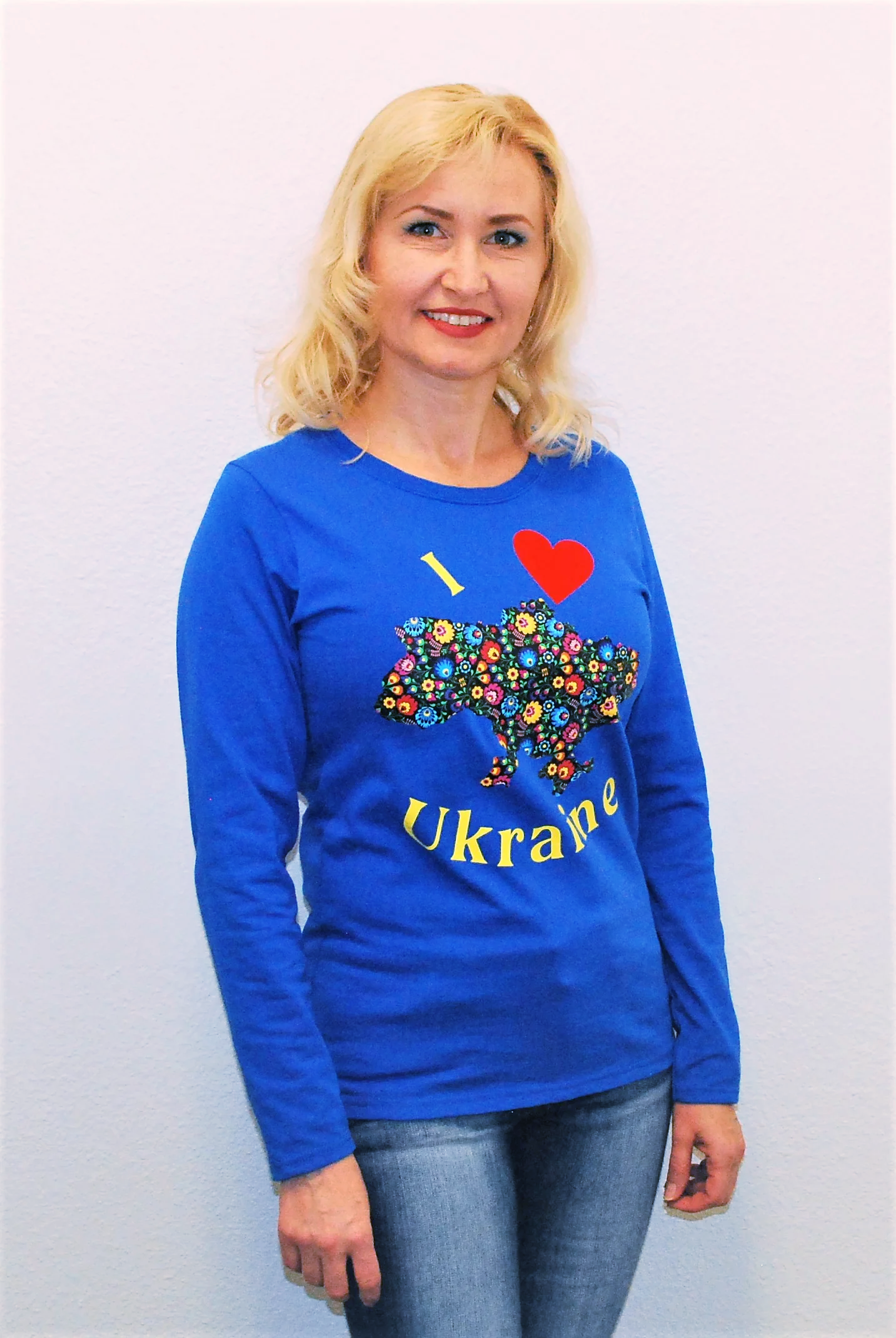 Women's long sleeve shirt "I Love Ukraine" royal