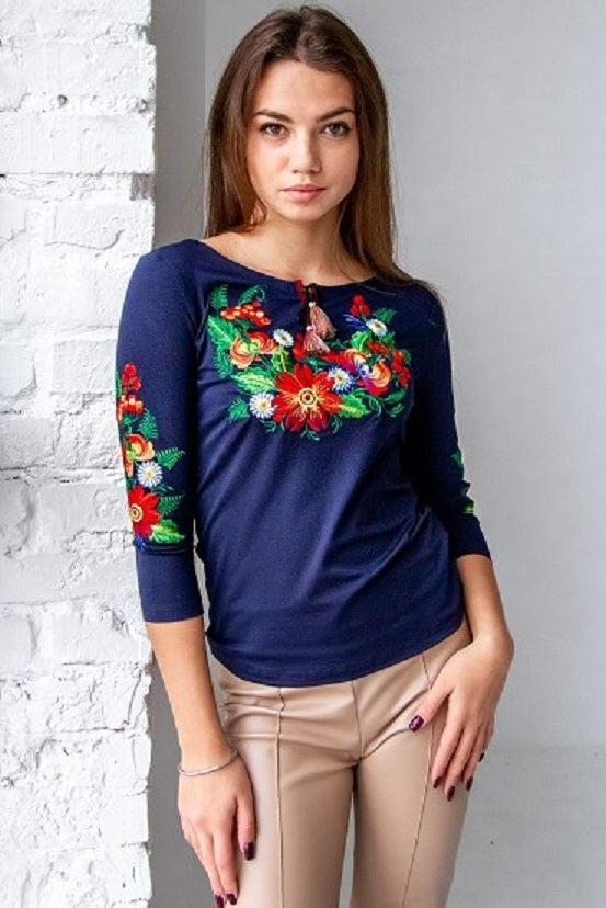 Women's 3/4 sleeve embroidered shirt "Petrykivka"