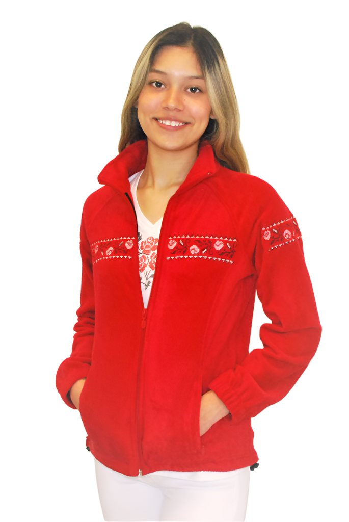 Women's embroidered full-zip fleece jacket. Red