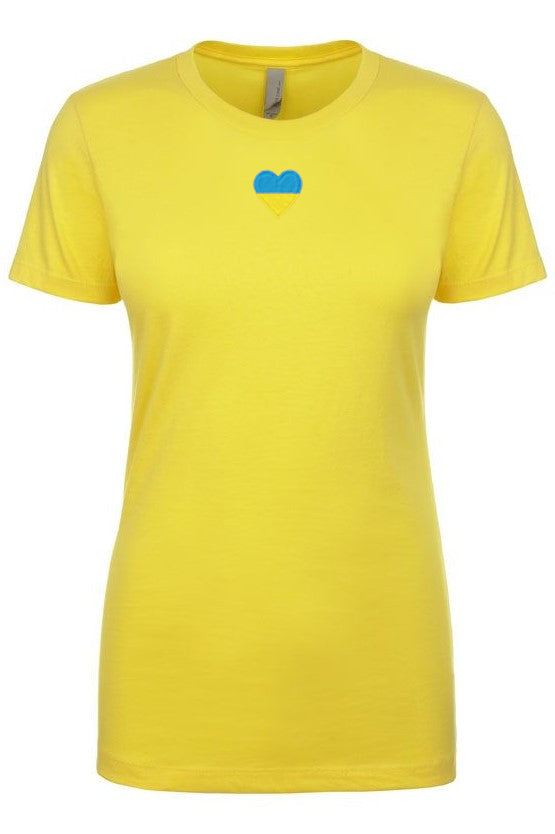 Female fit t-shirt with blue & yellow heart embroidery