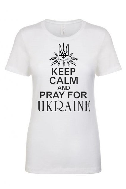 Female fit t-shirt "Keep calm and pray for Ukraine"